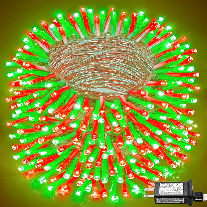165FT 500 LED Christmas Lights Outdoor, Plug in Christmas String Lights Indoor with Waterproof, 8 Modes Twinkle Fairy Lights for Xmas Tree Patio Garden Holiday Decorations, Red and Green