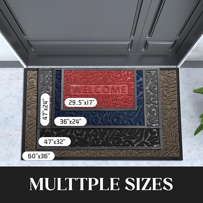 Yimobra Large Welcome Mat 47x32, Waterproof Non-Slip Outdoor Mats for Front Door Outside Entrance, Low-Profile Entryway Mat Indoor for Garage Patio, Wine Red