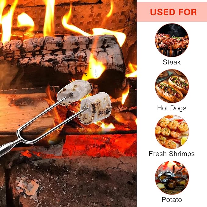 Smores Sticks for Fire Pit, 32" Marshmallow Roasting Sticks, Extendable Stainless Steel Campfire Roasting Forks with Wooden Handles, Camping Essentials Smores Kit, 8 Pack