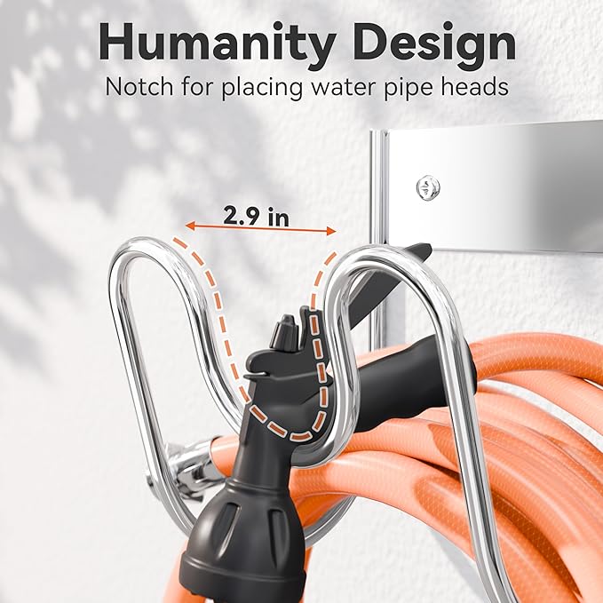 Stainless Steel Garden Hose Holder - Extra Large Heavy Duty Silver SS304 Wall Mounted Hanger for Water Hose, Extension Cords, Vacuum Lines, Anti-Rust (2 Pack)