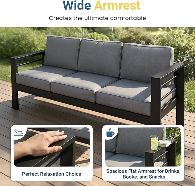 Wisteria Lane Aluminum Patio Furniture Set for All Weather, Oversized Metal Outdoor Furniture Set with 27.5" Deep Seat and 10" Back Cushion, Patio Conversation Sets with Wide armrest, Light Gray