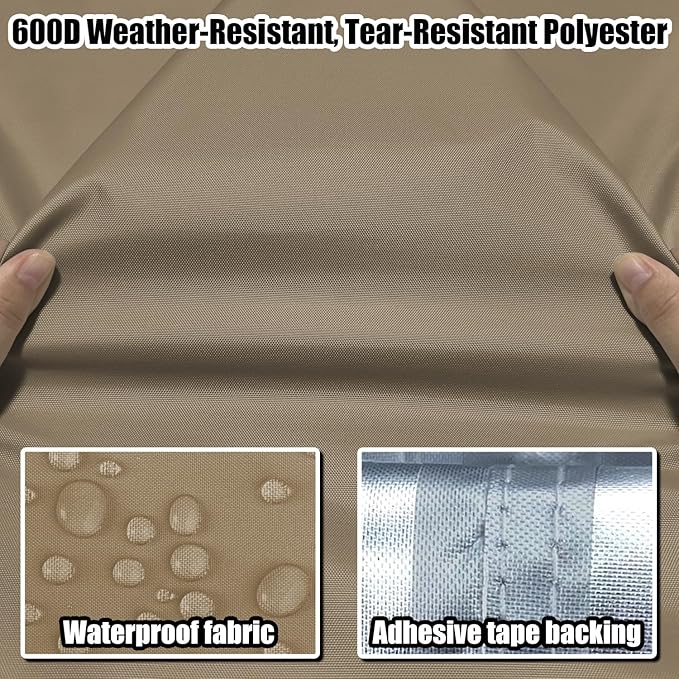 Double Chaise Lounge Cover Outdoor 100% Waterproof Weather-resistant Polyester Fabric Patio Double Wide Lounge Chair Covers All-season Weatherproof Protection Cover for Outdoors Furniture, Camel
