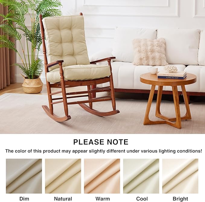 Rocking Chair Cushion, Waterproof and Fade-Resistant Patio Chair Cushions, Tufted Chair Pads for Rocker Furniture, 17x17 Inch, Indoor/Outdoor Seat Cushions with Ties, Beige (Pack of 2)