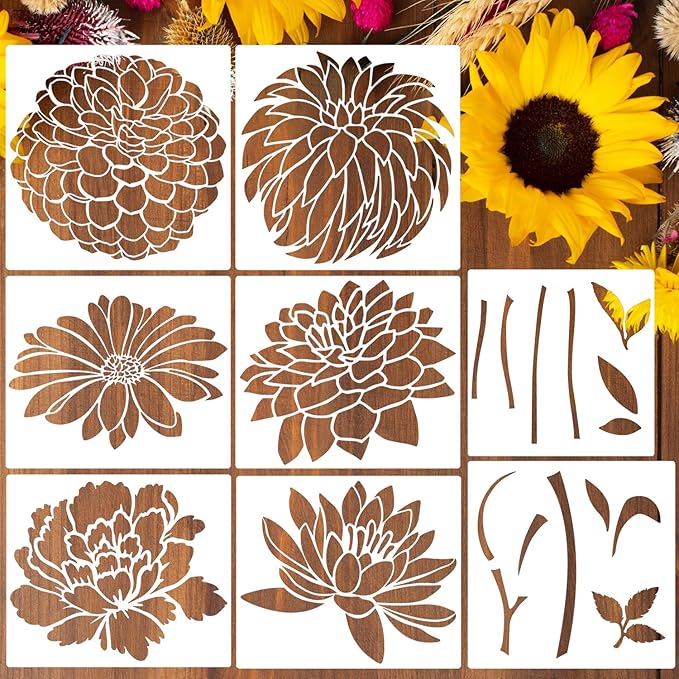Large Flower Stencils for Walls 14inch Fence Stencil for Outdoor Floral Stencils Reusable Daisy Peony Stencil for Wood Garden Fence Furniture Fabrics DIY Decor
