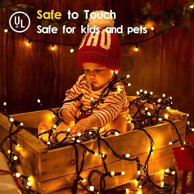 Techip 300 LED Christmas Lights Outdoor, Warm White Christmas Tree Lights Outside Waterproof Twinkle Lights Green Wire Connectable Plug in String Lights Indoor 108FT 8 Modes for Xmas House Decor