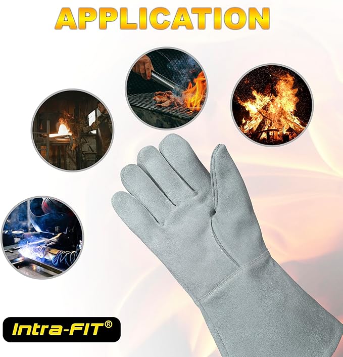 932℉/500°C Heat Resistant gloves, Fire Proof Foundry Leather Gloves for Fireplace, Furnace, Fire Pit, Blacksmith...