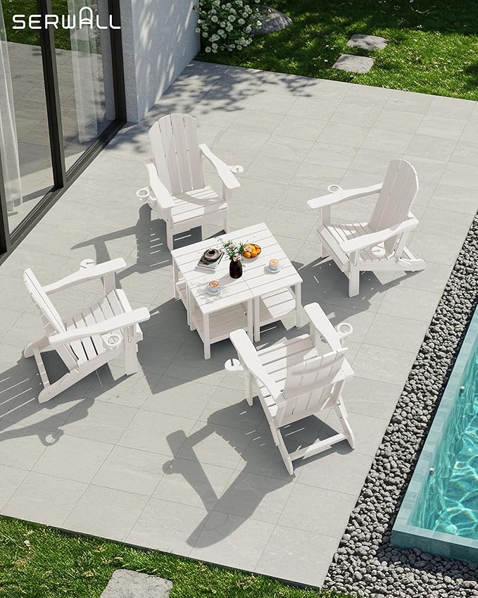 SERWALL 2-Tier HDPE Outdoor Side Table, Weatherproof Rectangular Adirondack Side Table, White