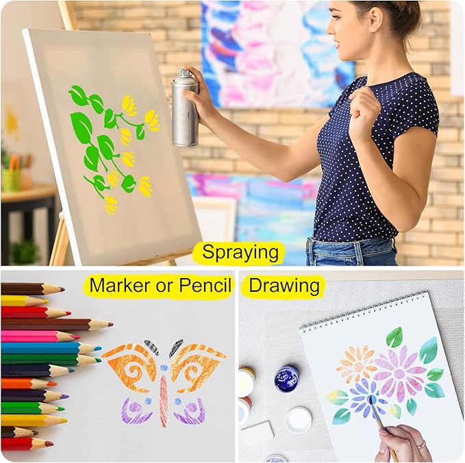 Marspark 66 Pcs Spring Easter Small Stencils for Crafts Reusable 3 Inch Stencils for Painting on Wood DIY Craft Paint Template for Wall Home Decor Card Rock Canvas Drawing Holiday (Flowering Plants)