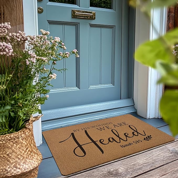Christian Easter Door Mat, Religious Bible Verse Welcome Front Door Mat Indoor Outdoor Entrance, Christian Scripture Artificial Coir Doormats Rugs for Porch Entryway Decor 30x17in