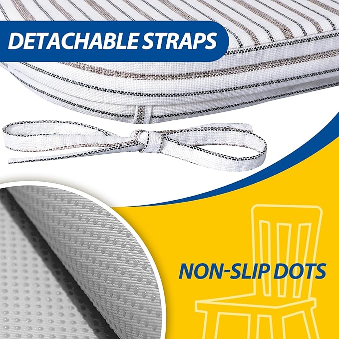 AAAAAcessories D-Shaped Chair Cushions, 2" Thick Dining Chair Pads with Ties and Removable, Machine-Washable Cover, 17" x 16", Set of 6, Pinstripe Brown