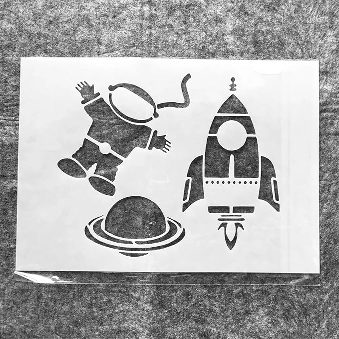 TIAMECH A4 Reusable Astronaut Stencil for Painting - Rocket Planet Layering Template, DIY Wall Art, Wood Furniture, Scrapbook & Crafts (8.3x11.7inch)