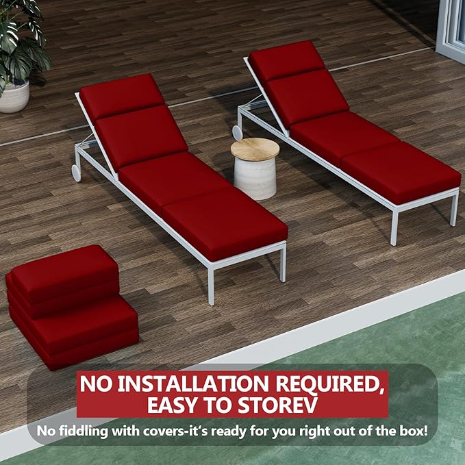 2 Pcs Chaise Lounge Cushions Outdoor, 80 x 26 x 4 Inch Lounge Chair Cushions for Outdoor Furniture - Waterproof Lounge Patio Replacement Cushion, 4In Fade-Resistant ThickPatio Chaise Lounge Cushion