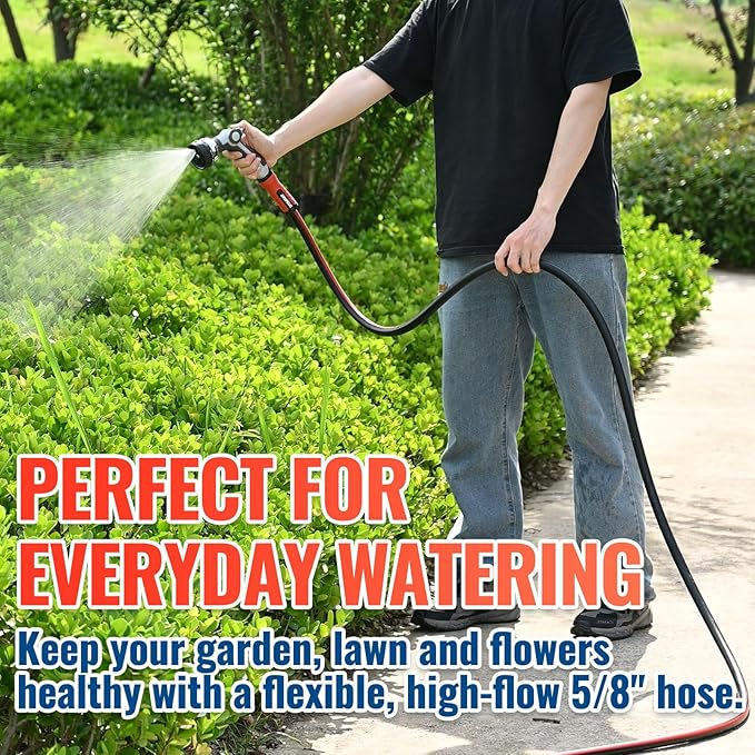 YAMATIC 100FT 5/8" Garden Hose, 300 PSI Kink-Resistant Water Hose with 360° Swivel Connector & 3/4" Brass GHT Fittings, Flexible All-Weather Outdoor Hose for Yard, Lawn, Garden & Driveway
