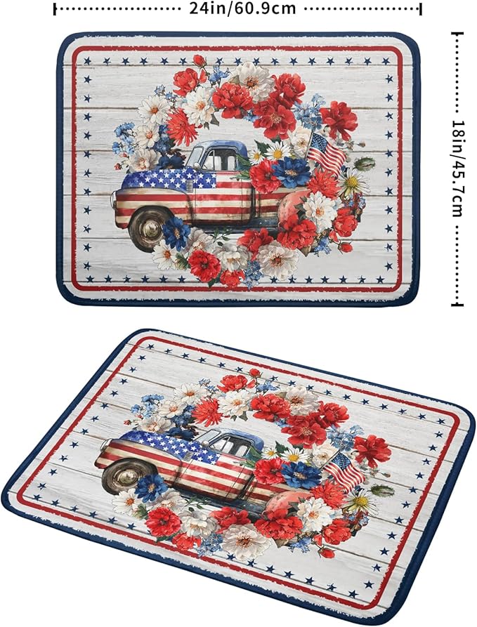 Patriotic Truck Dish Drying Pad 4th of July Drying Mat for Kitchen Counter Coffee Bar Sinks 18 X 24 Inch