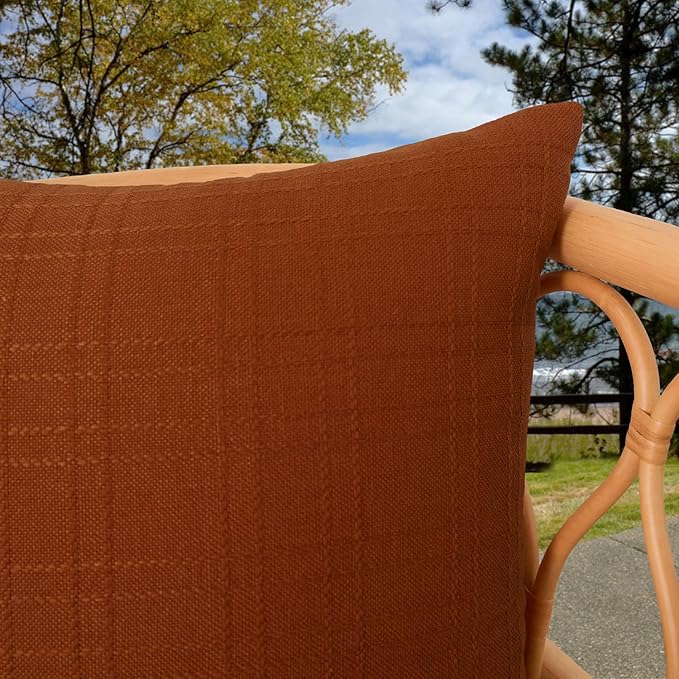 Kevin Textile Fall Pack of 2 Outdoor Waterproof Pillow Covers Checkered Decorative Cushions Sham Throw Pillowcases Shell for Patio Tent Garden Couch Bed Sofa 18x18 Inch Burnt Orange