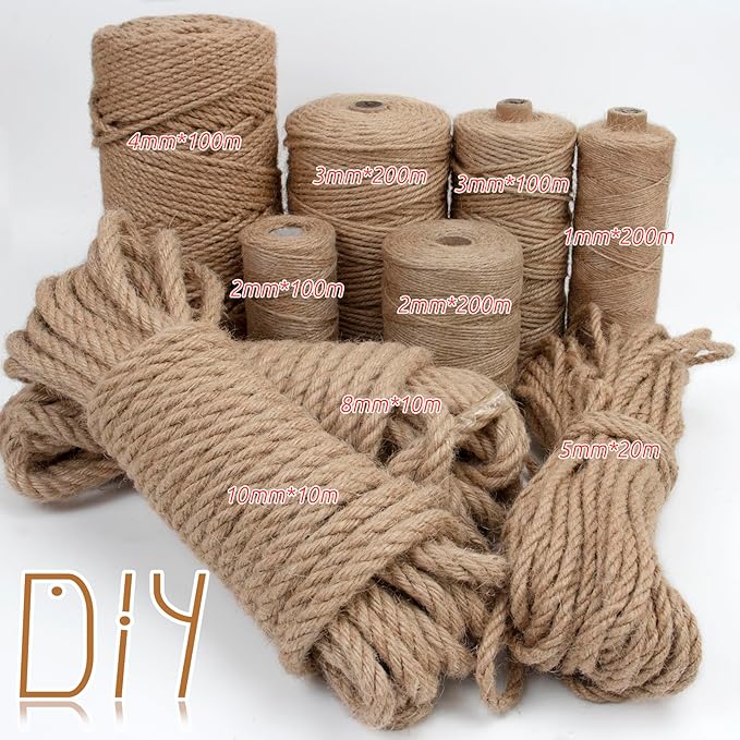 JeogYong 2mm Jute Twine String 328 Feet Natural Thick Garden Hemp for Crafts, Heavy Duty Outdoor, Gardening, Gift Wrapping, Plants, Packing Materials (Coffee)