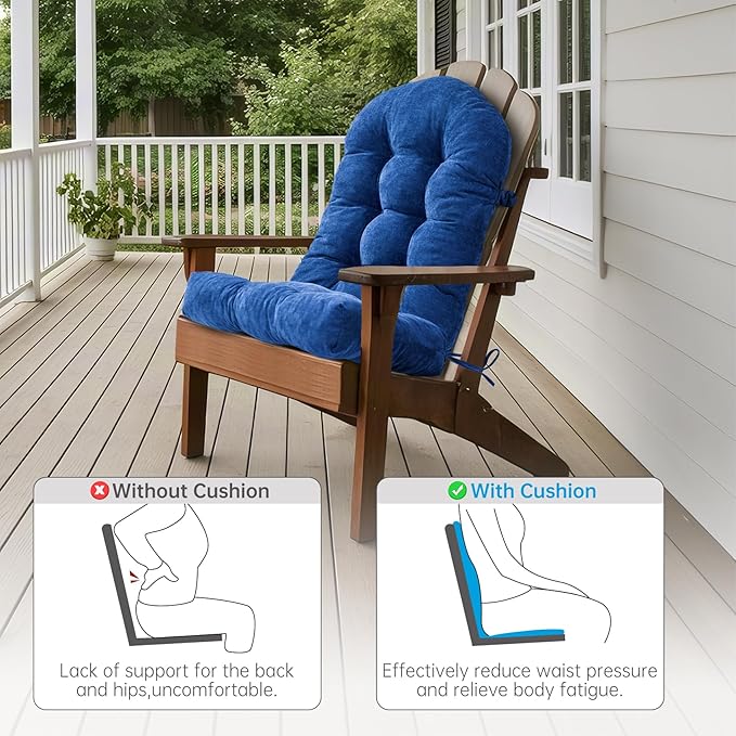 Rocking Chair Cushions Set - Non-Slip Adirondack Chair Cushions with Ties Indoor/Outdoor Rocking Chair Pad for Living Room, Bedroom, Balcony, Office