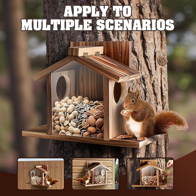 Gnodary Squirrel Feeders, Squirrel Feeders for Outside, Squirrel House for Outdoor - Chipmunk Feeder, Squirrel Food for Backyard Squirrels Hold Corn, Corn Cob, Peanuts (Brown)