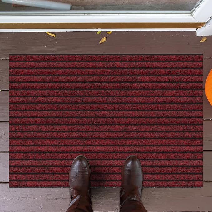 Ottomanson Front Door Mat – Non Slip Scraper Mud Mat for High Traffic Entryways, RV & Patio – Dirt Trapping and Durable for Indoor & Outdoor Use – 2'7" x 3' – Red