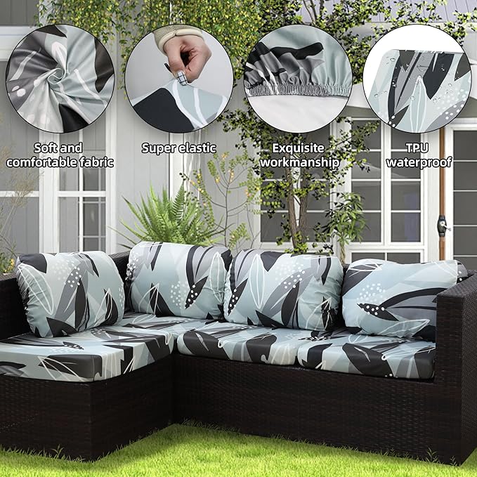8Pcs Outdoor Cushion Covers, Patio Cushion Covers,Stretch Elastic Slipcovers, Replacement Washable & Reusable Furniture Protector for Patio Couch (Iceland-Pattern,Cover Only)