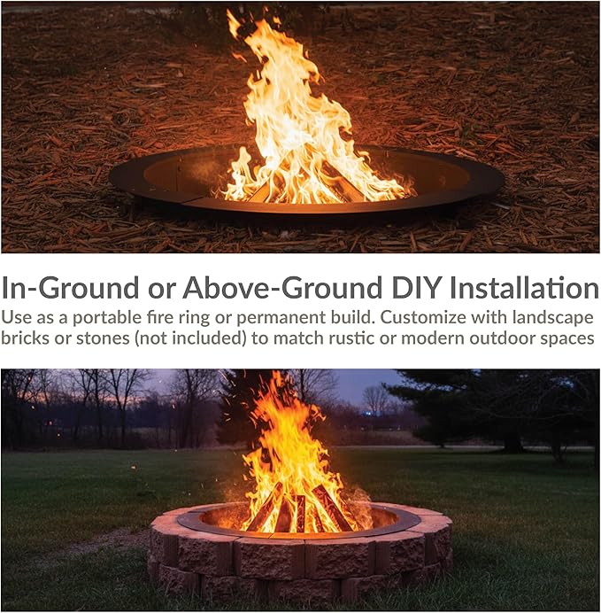 Sunnydaze Outdoor Fire Pit Ring - Heavy-Duty Round Steel Fire Ring Insert - DIY Above or In-Ground - 33-Inch Outer/27-Inch Inner Diameter
