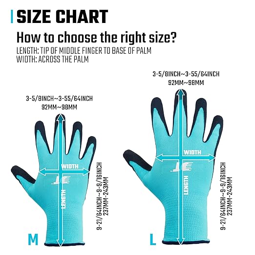 DT 6 Pairs Garden Gloves, Work Gloves with Latex Coating, Pink & Blue, Large, for Gardening, Yard Work