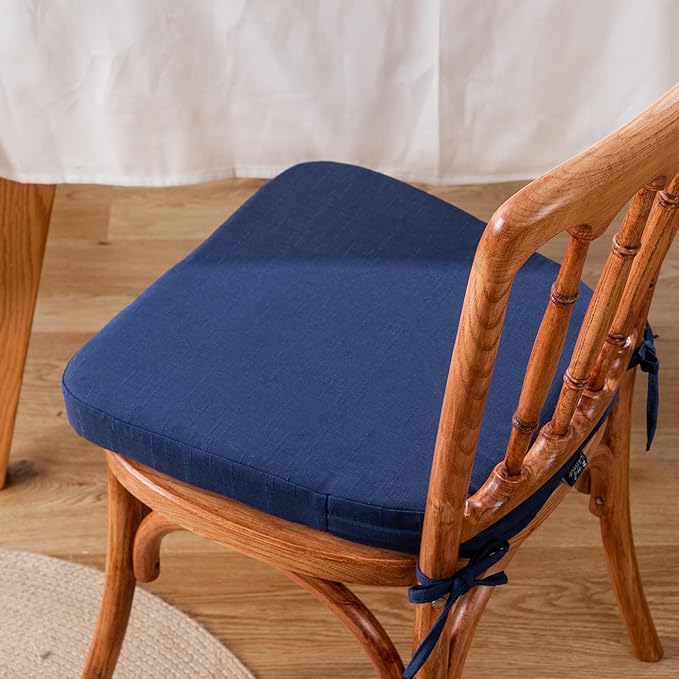 Battilo Chair Cushions for Dining Chairs with Ties, Indoor/Outdoor Kitchen Chair Pad with Non-Slip Backing, Dining Seat Cushion with Machine Washable Removable Cover, 16"x16"x2", Set of 2, Navy