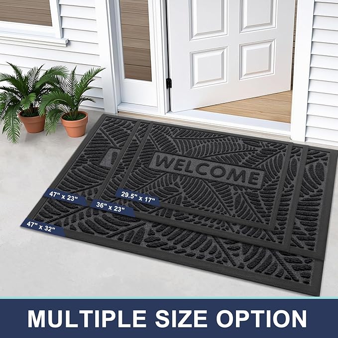 Smiry Welcome Mat Indoor Outdoor, All-Season Waterproof Front Door Mat, Sturdy Natural Rubber Doormat, Non-Slip, Easy Clean, Low Profile Dirt Trapper for Porch Patio Entrance, 47x32, Grey