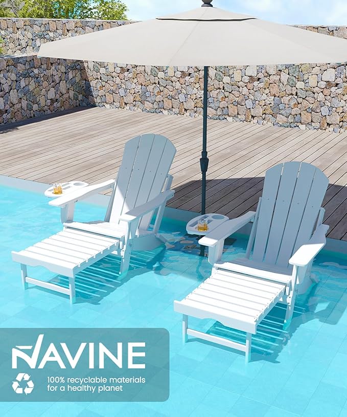 Adjustable Adirondack Chair with Retractable Ottoman Set of 4, HDPE Folding Adirondack Chair with Cup Holder, All Weather Fire Pit Chair for Outdoor.