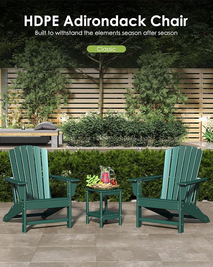 GREENVINES Adirondack Chairs Set of 2 | HDPE Plastic | Oversized Fire Pit Chair | All Weather | Forest | Poly Lumber | for Outdoor Deck Backyard Patio Garden