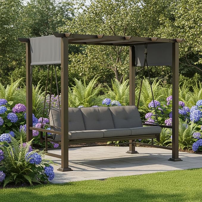 Garden Winds Reinforced RipLock 350 Replacement Canopy Top Cover Compatible with Boulder Bridge Sandpointe Swing Models 10133-19-10018A, SC-K-454PGS2 - Slate Gray