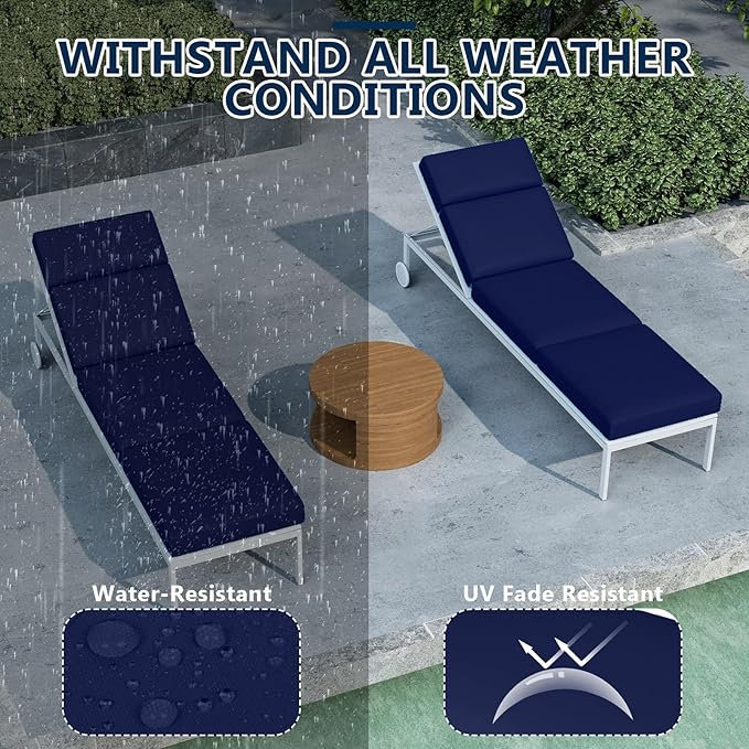 Chaise Lounge Cushions Outdoor, 72 x 21 x 4 Inch Lounge Chair Cushions for Outdoor Furniture - Waterproof Lounge Patio Replacement Cushion, 4In Fade-Resistant ThickPatio Chaise Lounge Cushion