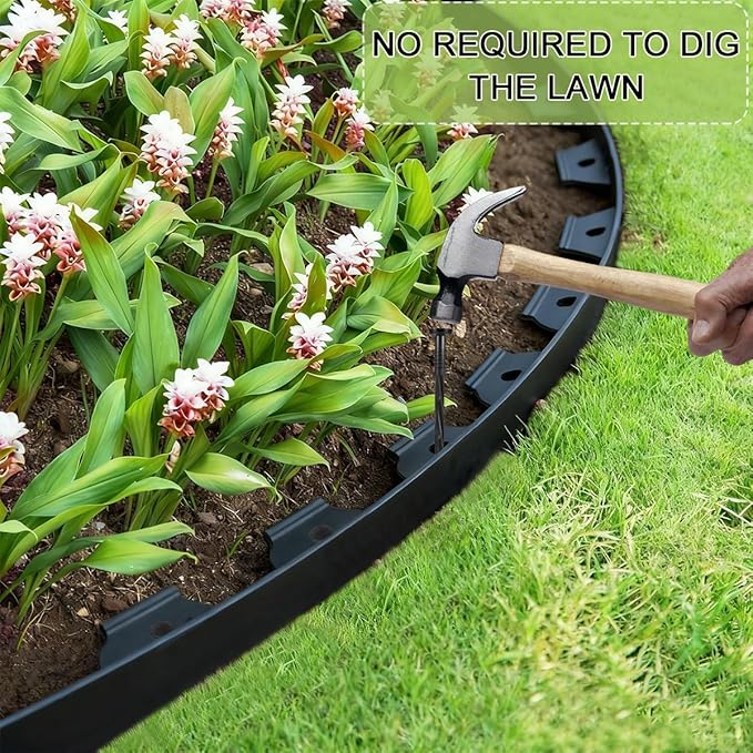Landscape Edging, 66FT Plastic Garden Edging Border with 100 Pcs Metal Spikes, 3 Inch Tall Flexible Tool-Free Lawn Edging for Flower Bed, Yard, Paving, Pathway