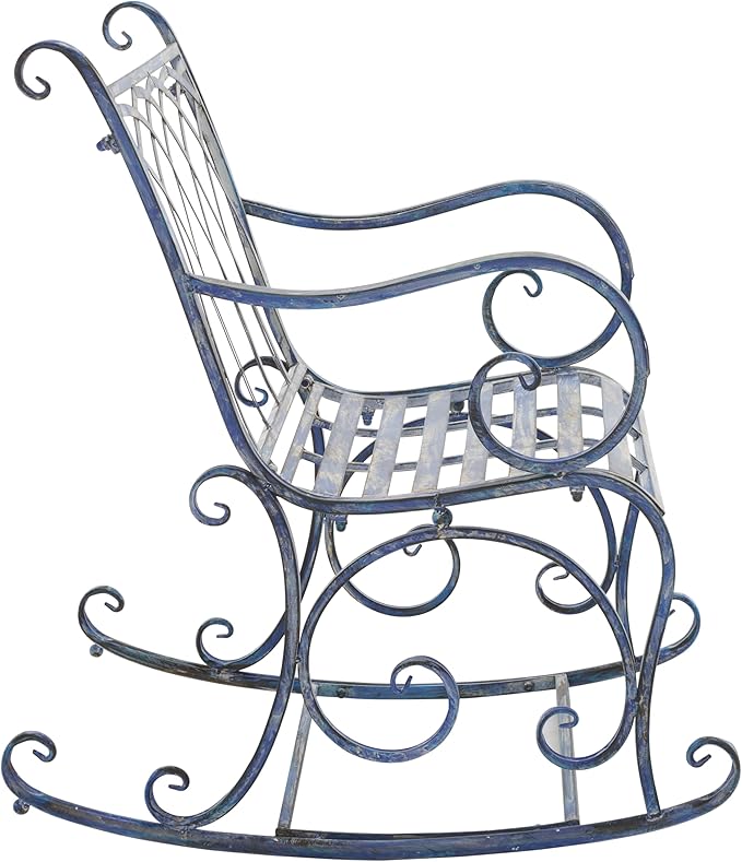 SAFAVIEH Outdoor Collection Medrano Victorian Mossy Blue Wrought Iron Rocking Chair