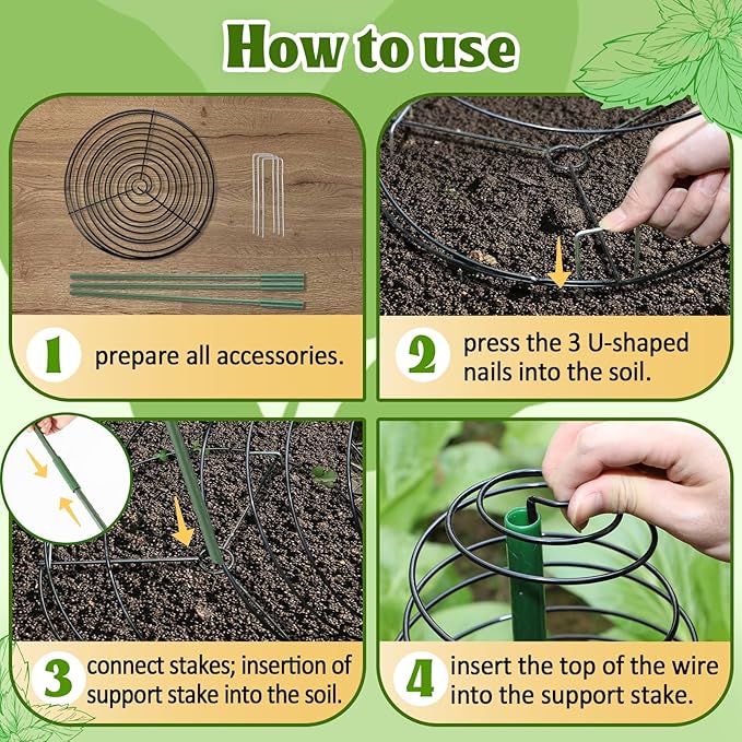 Pea Trellis Green Bean Trellis for Garden - 2 Pack Sugar Snap Tower Stretchable to 50in with Poles, Metal Climbing Plant Growing Cage Support for Cucumber Vine Vegetable Indoor Outdoor