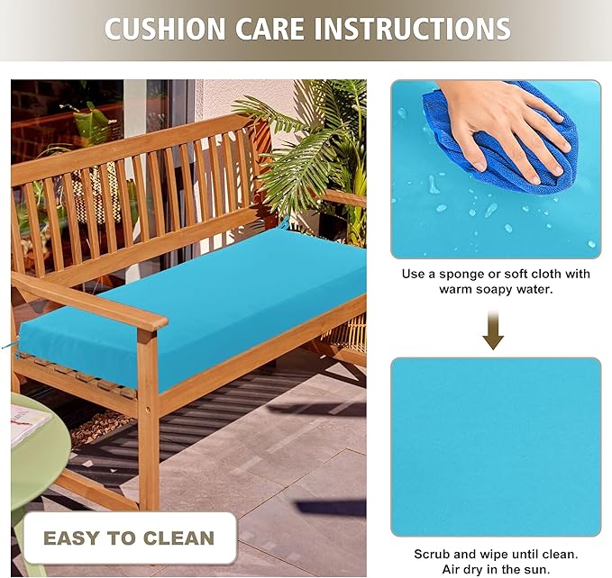 Outdoor Bench Cushion Waterproof 45"x18" – Fade-Resistant Patio Furniture Cushion with Ties for Porch Swing, Loveseat, or Indoor Bench Replacement, Teal