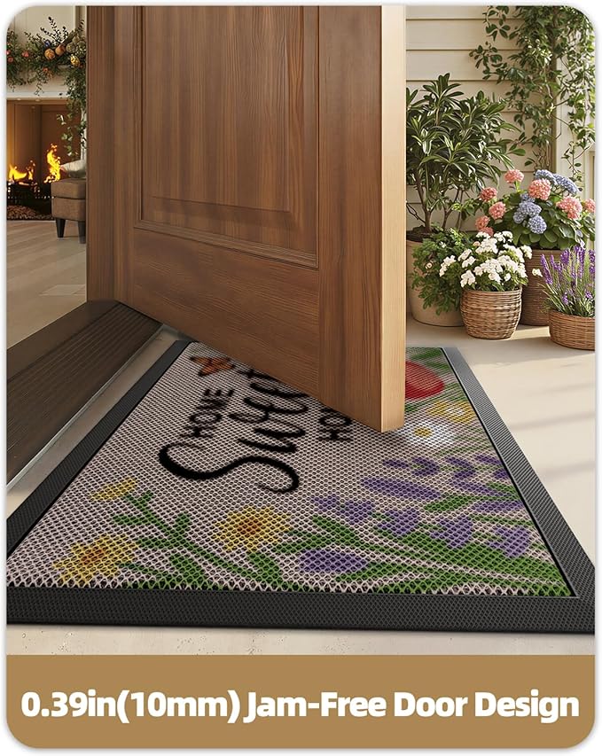 Color&Geometry Outdoor Door Mat, Resilient & Flexible Non-Slip Door Mat 32"x48", Dirt Trapping Waterproof Doormat, Welcome Mat for Porch, Patio & Entryway, Blossom Beige