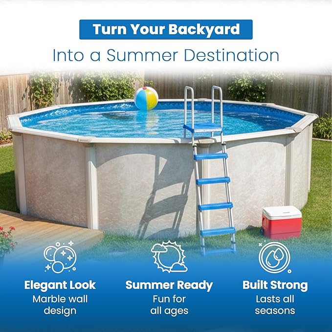 Aquarian Above Ground Pool Kit w/ Sand Filter & Pump, Phoenix Steel-Frame, 18', Gray - Large Heavy-Duty Outdoor Family Swimming Pool for Backyard, Patio, and Yard