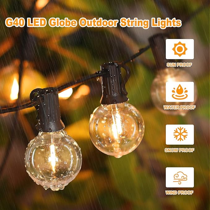 Bosceos 300ft (100ft*3) Outdoor G40 LED Globe String Lights Dimmable Waterproof Shatterproof Light Strings Connectable Commercial Hanging Lights for Christmas Patio House Backyard Balcony Party