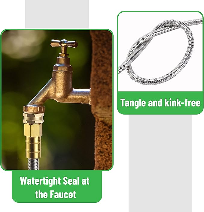 UNCO 10 Feet Stainless Steel No Kink Metal Garden Hose