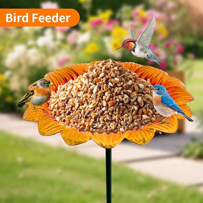 BETTY&SARAH 25 Inch Metal Sunflower Bird Bath for Outside, Small Birdbath Feeder for Outdoor Garden Patio Yard Lawn Decor