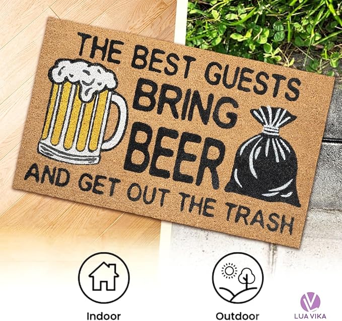 Coir Doormat Outdoor Entrance - The Best Guests Bring Beer - 17"x30" - Funny Door mats Outside - Welcome mat Funny - Indoor/Outdoor Doormat