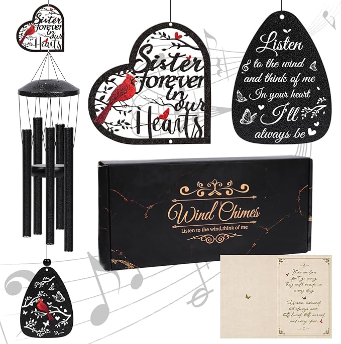 Memorial Gifts for Loss of Sister - Memorial Wind Chimes for Loss of Sisters Sympathy Bereavement Remembrance Gift in Memory of Sister for Home Outdoor Garden Patio Condolence