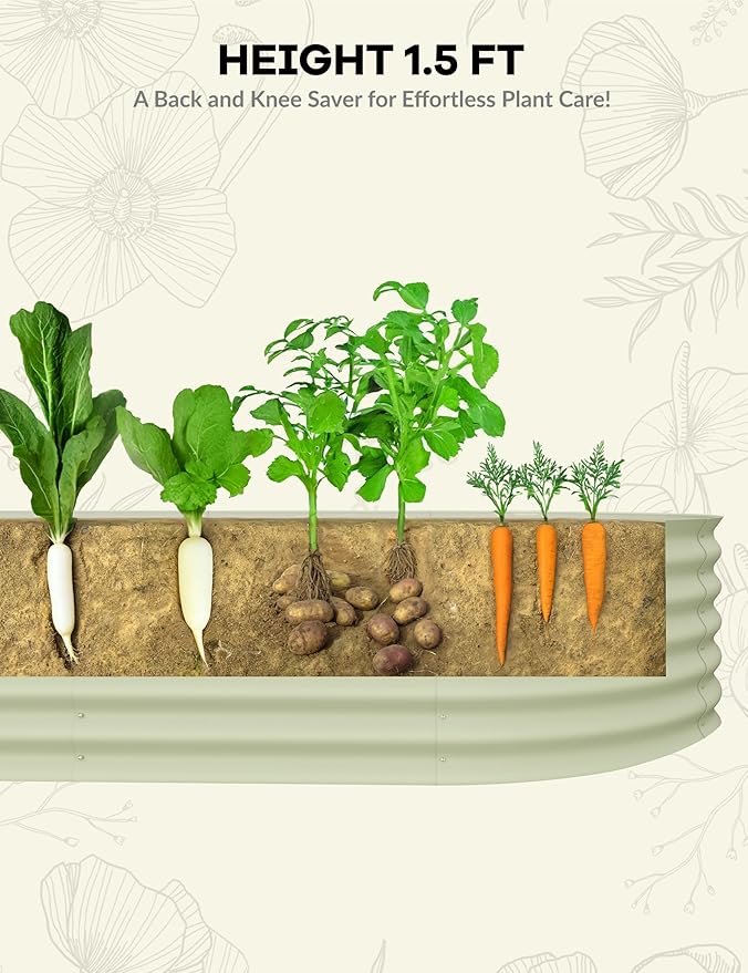 IDEAHOUSE 2-Pack Raised Garden Bed - Heavy-Duty Galvanized Steel Outdoor Planter Box for Vegetables, Flowers & Herbs - Rust-Resistant, Easy-Assembly Garden Box, Beige/Green