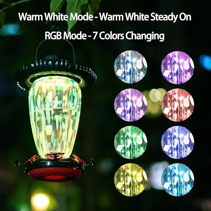 Muse Garden Solar Hummingbird Feeders for Outdoors Hanging, 38oz Hand Blown Glass Humming Bird Feeders for Garden Decor, Moms Birthday Unique, Green