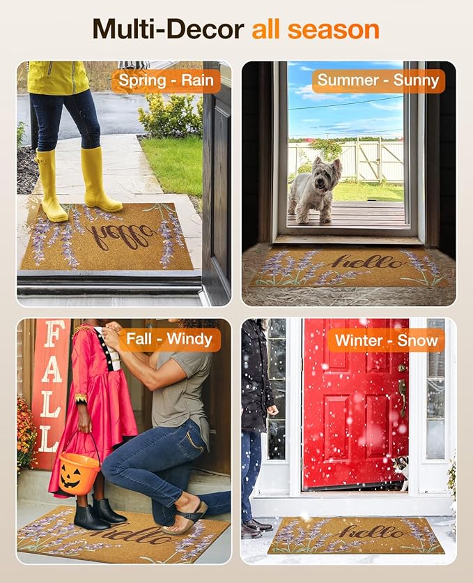 Door Mat Welcome Outdoor Mat: Artificial Coir Doormat for Outdoor Outside Indoor Entrance - Front Door Mat Non-Slip Backing Durable Fall Mat for Home Porch Entryway Floor (Hello Floral, 24"x 36")
