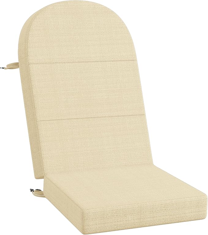 Codi Adirondack Chair Cushion – Outdoor Rocking Seat Cushions for Patio & Porch, Fade Resistant Waterproof Fabric with Ties, Beige