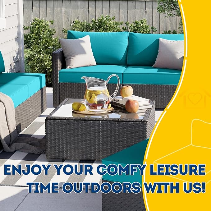 AAAAAcessories Outdoor Seat Cushions for Chairs, Fade-Resistant, Waterproof Patio Furniture Replacement Cushions, 24" x 24" x 5" + 24" x 13.5", Turquoise Blue