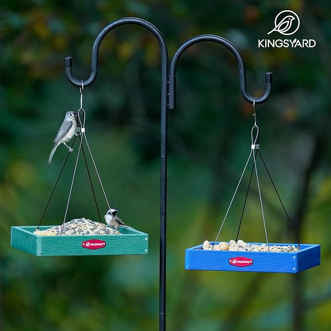 Kingsyard Platform Mealworm Bird Feeder for Outside, Recycled Plastic Hanging Tray Bird Feeders with Large Capacity 3.5 lbs, Premium Quality & Durable, Great for Attracting Wild Birds, Blue