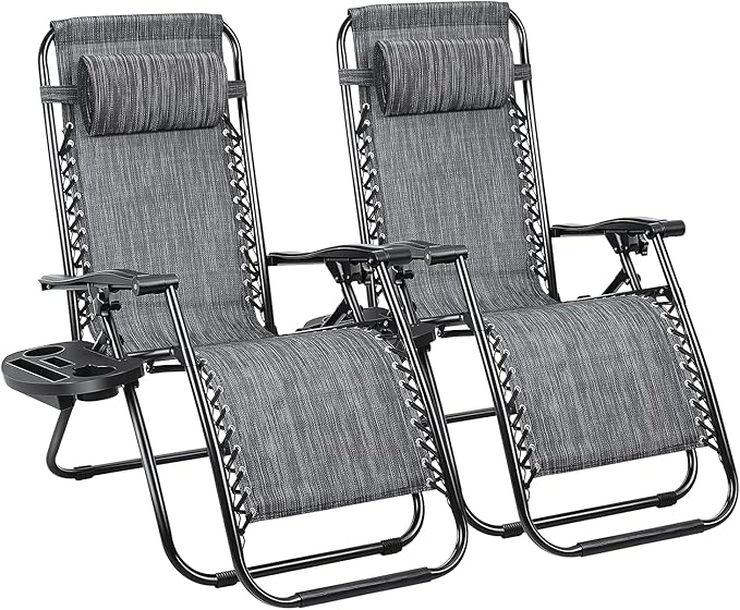 Devoko Patio Zero Gravity Chair Outdoor Folding Adjustable Reclining Chairs Pool Side Using Lawn Lounge Chair with Pillow Set of 2